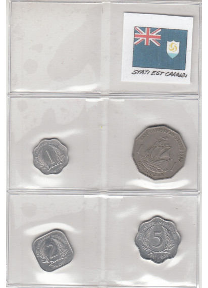 EAST CARIBBEAN STATES Set composto da 1 - 2 - 5 Cents - One Dollar